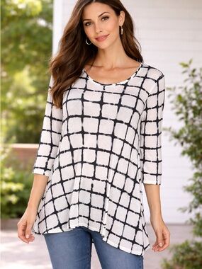 Niche Black-and-White Grid Pattern Tunic | Size Medium | Made in USA